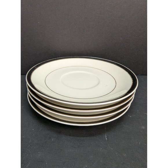 Ivory China Mikasa M2004 Trafalgar Black Rim 5 3/4" Saucer Replacement Set of 4 - Picture 8 of 9
